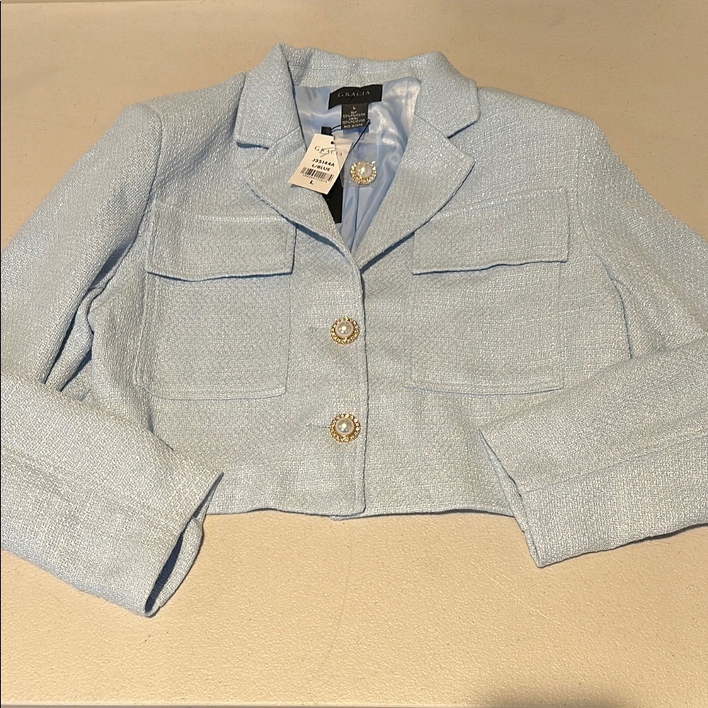 Gracia Women's Light Blue Cropped Jacket